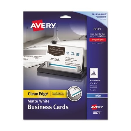Avery Dennison Avery, True Print Clean Edge Business Cards, Inkjet, 2 X 3 1/2, White, 200PK 8871